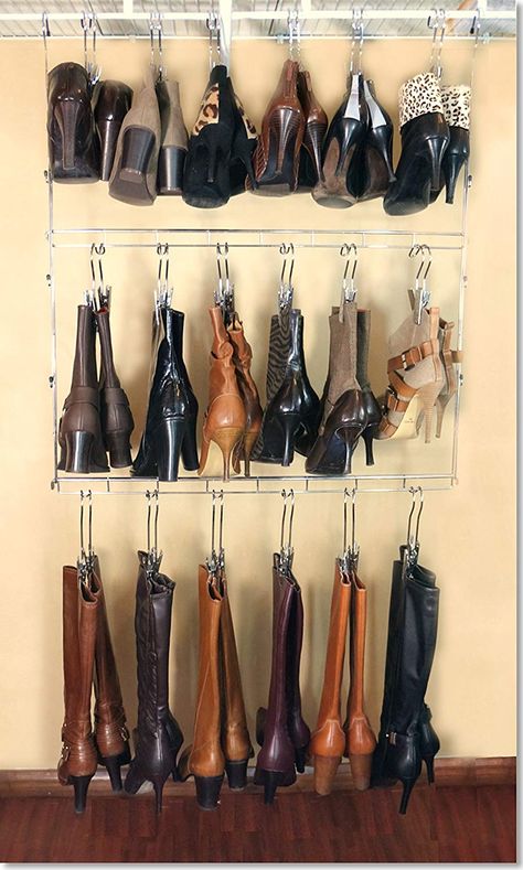 12 brilliant shoe storage ideas that will keep your footwear organized - Living in a shoebox Boot Hanger, Boot Organization, Organizar Closet, Diy Shoe Rack, Boot Rack, Hanging Shoe Organizer, Boot Storage, Hanging Shoes, Silver Boots