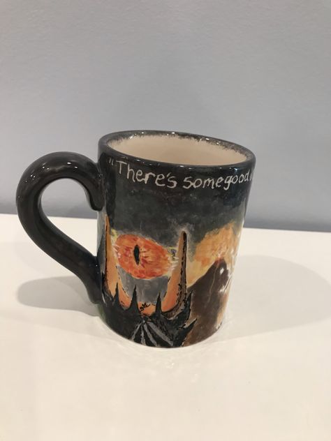 This is a ceramic mug that I painted, inspired by my favorite movies, LOTR! #lordoftherings #ceramics #potterypainting