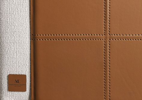 Leather Panels Wall, Leather Wardrobe Shutters, Leather Bedhead, Material Presentation, Leather Stitching Detail, Fabric Panelling, Wardrobe Shutter Design, Leather Interior Design, Leather Wall Panels