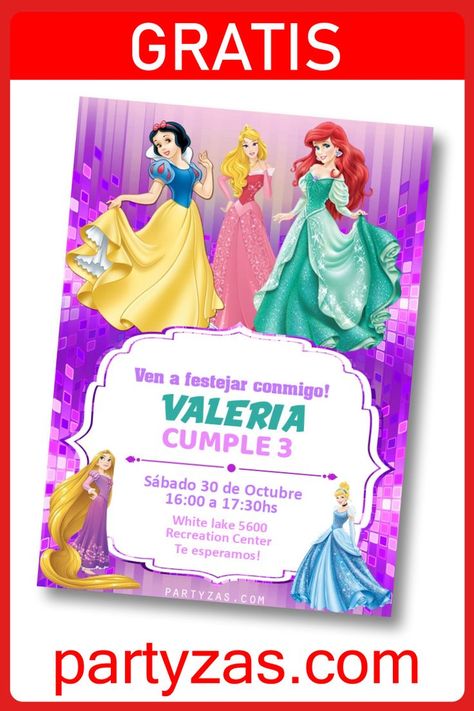 Disney Princesses Invitation, Princesses Invitation, Disney Princess Invitations, Invitation Disney, Card Edit, Princess Birthday Invitations, Virtual Card, Princess Invitations, Disney Princess Birthday