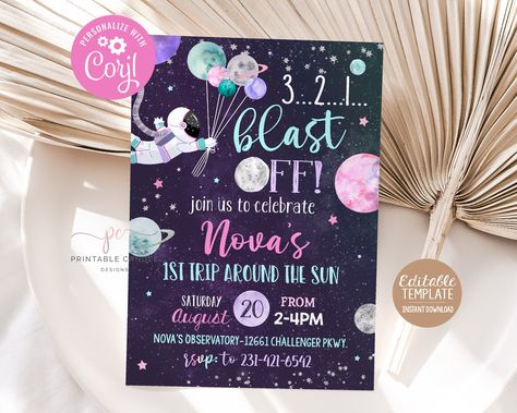 Galaxy Party, Pink Space, Space Birthday Party, 2nd Birthday Invitations, Theme Template, Fourth Birthday, Space Girl, Space Birthday, Star Party