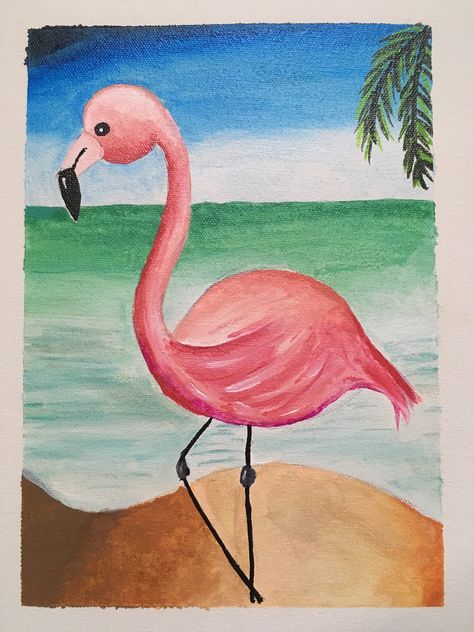 Flamingo Acrylic Painting, Drawing Mandalas, Monochromatic Painting, Cozy Bedroom Design, Flamingo Painting, Summer Art, Acrylic Paints, Art Class, Cozy Bedroom