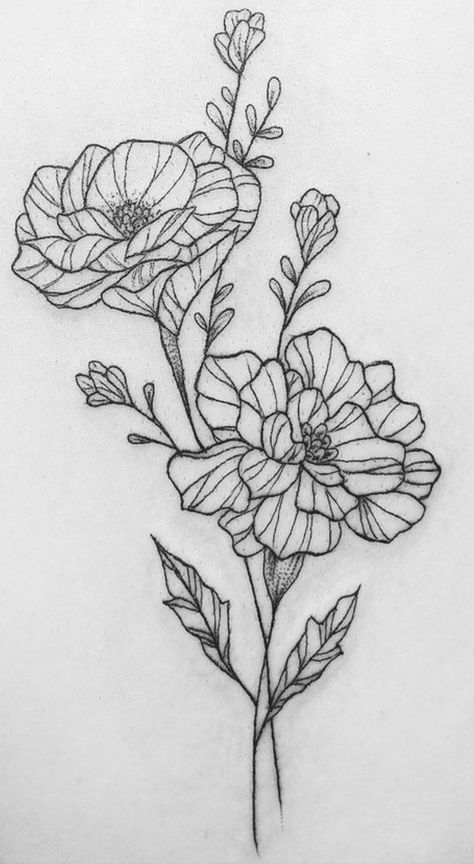 Marigold Drawing Tattoo Ideas, Poppy Marigold Tattoo, Marigold Hip Tattoo, Desert Marigold Tattoo, Marigold Tattoos For Women, Mari Gold Flower Tattoo, Poppy And Marigold Tattoo, Marigold Sleeve Tattoo, Poppy And Marigold Flower Tattoo