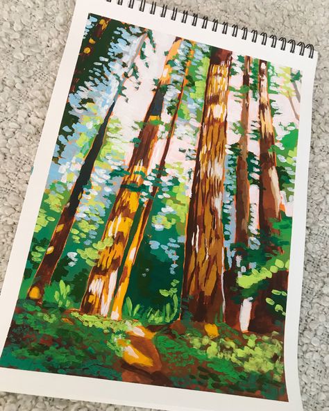 Wald, forest, trees, painting art gouache, sketchbook painting Fall Gouache Painting, Gouache Tree, Gouache Abstract, Gauche Painting, Nature Sketchbook, Gouache Landscape, Painting Forest, Posca Marker, Gouache Illustrations