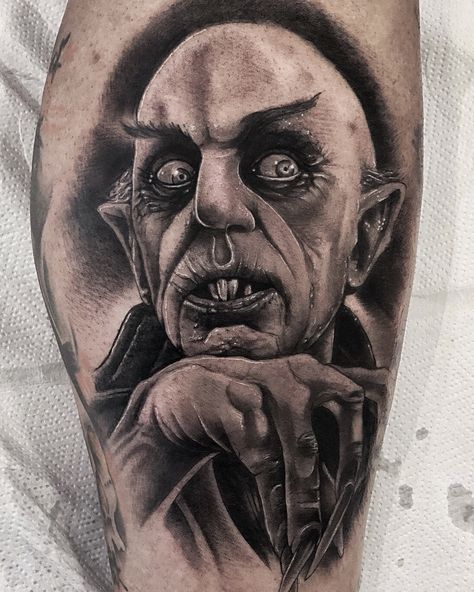 Tattoo Semi Realism Tattoo, Nosferatu Tattoo, Motorhead Tattoo, Horror Sleeve, Frankenstein Bride, Gothic Tattoos, Horror Movie Tattoos, Realism Tattoos, Movie Tattoos