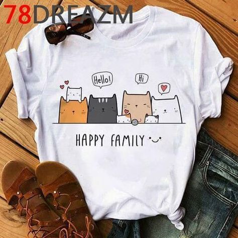 Kawaii Kittens, Summer Causal, Loose Tshirt, Oversized Tee Shirt, Cat Tshirts Funny, T Shirt Painting, Fashion Top Outfits, Cute Shirt Designs, Cute Graphic Tees