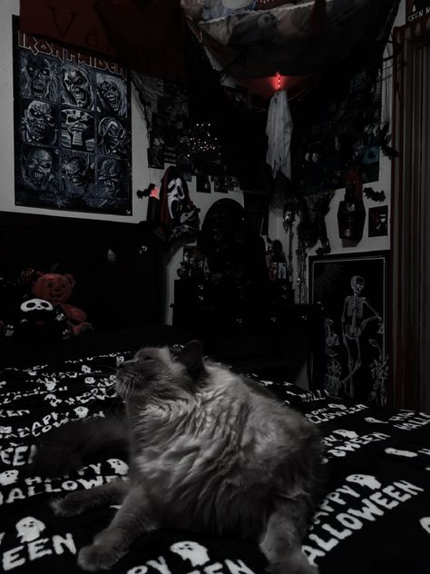 Punk Rooms, Gothic House Aesthetic, Alternative Room Aesthetic, Room Idea Aesthetic, Metalhead Room, Goth Room Aesthetic, Punk Rock Bedroom, Alt Bedroom, Bedroom Ideas Grunge