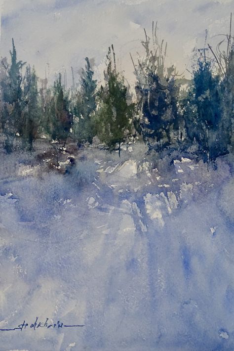 Six Secrets to Better Snow Scenes - American Watercolor Watercolor Snow Scenes, Watercolor Snow, Winter Scene Paintings, Snow Painting, Tree Watercolor, Winter Landscape Painting, Painting Snow, Winter Watercolor, Watercolor Projects