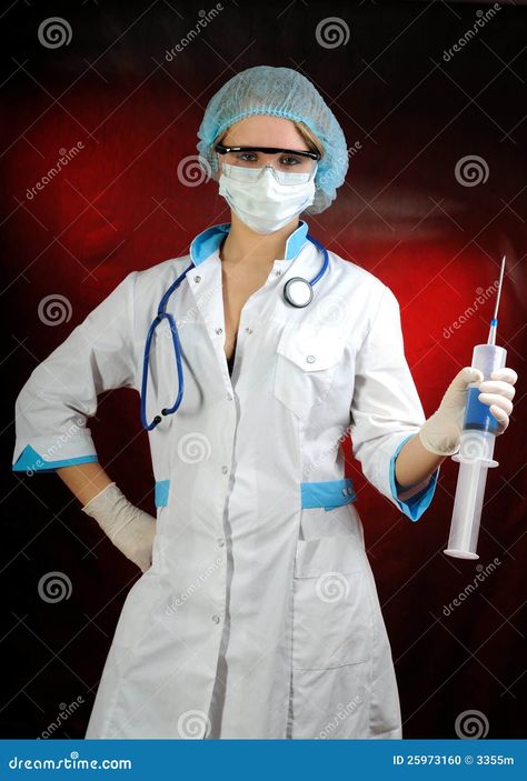 Nurse holding a big syringe. On red background. Medical Sign, Abstract Animal Art, Medical Icon, Medicine Doctor, Futuristic City, White Face, Doctor Medical, Editorial Illustration, Latest Pics