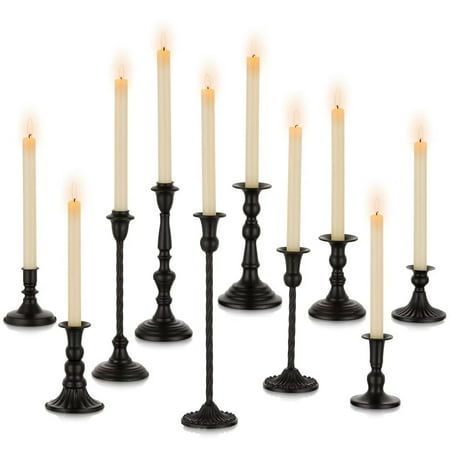 Are you tired of regular design candle stick holder for your wedding or table centerpiece? Our black Candlestick Holders sets is one of your ideal choices. WHY CHOOSE OUR CANDLE HOLDER? 1.The mouth of the candlestick holder is designed like a cylinder wine glass, unique and classic. 2.Sturdy but not big or wide, looks more delicate. Still very cute! 3.Gold candle holder designed with sleek shape and sharp finishes, looks very elegant and gorgeous. 4.Don't need to assemble and easy to clean wax o Goth Table Centerpiece, Dark And Moody Wedding Centerpieces, Dark Romantic Wedding Decor, Black Taper Candle Holders, Candles Stick, Taper Candle Centerpiece, Votive Centerpieces, Black Candlestick Holders, Candles Stand