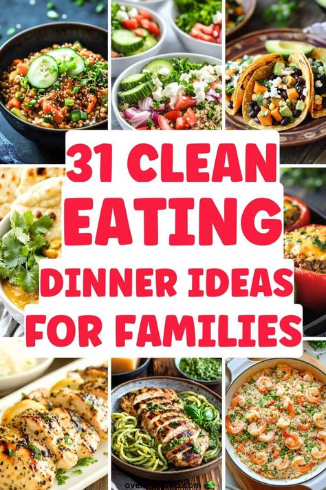 Get these clean eating dinner ideas for families. These will fill your tummy for an entire month too. Small Healthy Meals Clean Eating, Fit Meals Recipes Clean Eating, Clean Eating Plans For Beginners, Cleaning Eating Meal Plan, Healthy Clean Dinner Ideas, Health Dinner Ideas Clean Eating, Whole Food Dinner Ideas Clean Eating, Clean Eating Meals For Family, Clean Eating Meal Plan For Family