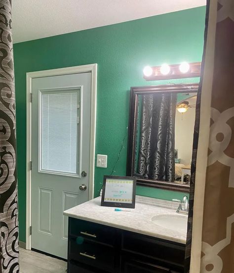 Sherwin Williams Alexandrite SW 0060 green bathroom Sherwin Williams Colors, Green Bathroom, Sherwin Williams, Paint Color, Real Pictures, Home Interior, Interior Exterior, Interior And Exterior, Paint Colors