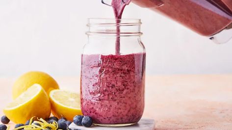 Blueberry Cheesecake Smoothie Recipe | Blueberry Smoothie Recipe - Clean Eating Magazine Lowering High Blood Pressure, Clean Drinks, Clean Smoothies, Paleo Fruit, Vanilla Extract Recipe, Blueberry Smoothie Recipe, Coconut Milk Smoothie, Cheesecake Smoothie, Spiced Drinks