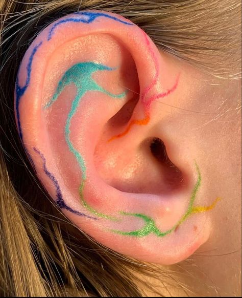 Colorful Tattoo Aesthetic, Colorful Line Tattoo, Colorful Ear Tattoo, Minimalist Color Tattoo, Simple Colorful Tattoos, Healing Hand Tattoo, Color Test Tattoo, Colorful Back Tattoo, Cute Colorful Tattoos