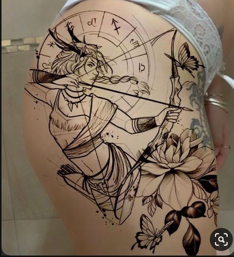 Female Archer Tattoo, Sagittarius Tattoo Designs For Women, Sagittarius Goddess Tattoo, Sagittarius Tattoos, Artemis Tattoo, Archer Tattoo, Girlfriend Tattoos, Sagittarius Tattoo Designs, Arm Tattoos Drawing