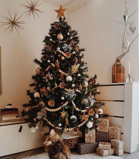 Ochre Christmas Tree, Minimalist Christmas Tree Ideas 2022, Astetic Christmas Tree, Cosy Christmas Tree, Hipster Christmas Tree, Warm Tone Christmas Tree, Christmas Tree Orange Garland, Simple Vintage Christmas Tree, Autumnal Christmas Tree