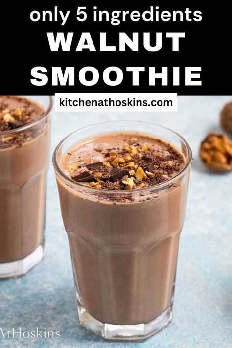 Walnut Smoothie is made using 5 wholesome ingredients like walnuts, dates, cocoa powder, banana and milk. It is tasty, nutritious and satisfying. Walnut Smoothie Recipe, Nut Butter Smoothie, Date Smoothie Recipes, Morning Breakfast Smoothie, Healthy Morning Smoothies, Walnut Smoothie, Holistic Food, Food Remedies, Clean Eating Smoothies