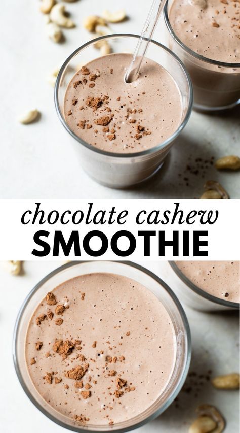 Banana Cashew Smoothie, Cashew Butter Smoothie, Breakfast Smoothie Vegan, Chocolate Almond Smoothie, Cashew Smoothie Recipes, Smooth Foods, Cashew Milk Smoothie, Cashew Milk Recipe, Cashew Smoothie