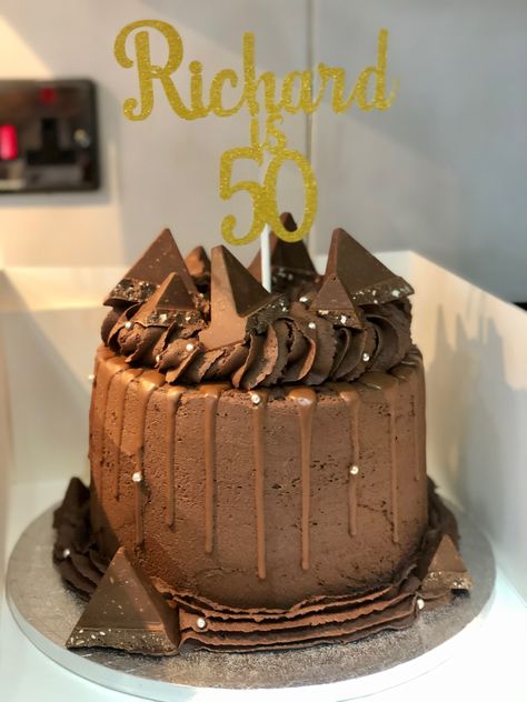 Chocolate Toblerone, gold 50th birthday cake Birthday Cake With Balloon Topper, Cake With Balloon Topper, Gold 50th Birthday Cake, Toblerone Cake, Chocolate Toblerone, 30 Cake, 50th Birthday Cake, Birthday Cake Chocolate, Ice Creams