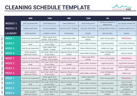 Google Sheets template that you can copy and customize to create your own cleaning schedule - a whole year of cleaning on one page! Google Sheets Cleaning Schedule, Yearly Cleaning Schedule, Cleaning Binder, Mental Happiness, Cleaning Template, Cleaning Schedule Templates, Tpt Ideas, Cleaning Games, Cleaning Schedules