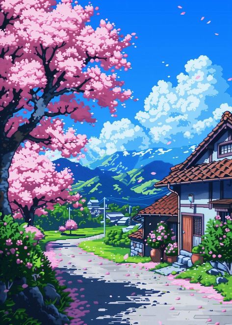 Beautiful 'Japanese Anime Landscape' Poster Print by Angel Ethereal ✓ Printed on Metal ✓ Easy Magnet Mounting ✓ Worldwide Shipping. Buy online at DISPLATE. Cozy Wallpapers, Pixel Tutorial, Niko Robin, Serene Scenery, Memory Palace, Anime Landscape, Ghost Hunter, Anime Places, Japanese Landscape