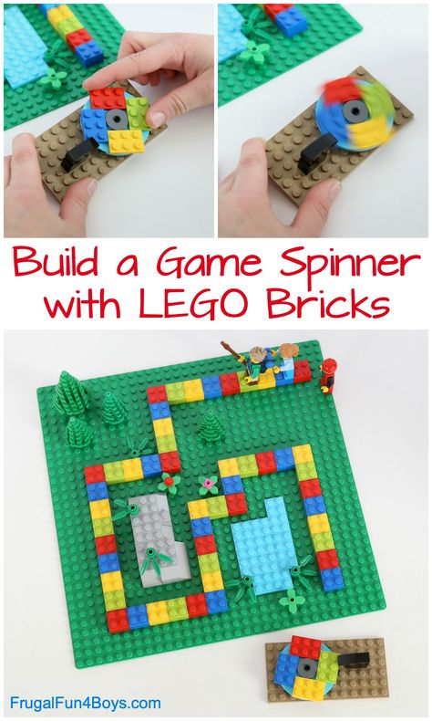 Build a Game Spinner with LEGO Bricks - it really works! Fun LEGO building challenge. Lego Board Game, Game Spinner, Lego Camp, Used Legos, Lego Challenge, Lego Education, Lego Club, Lego Boards, Lego Activities