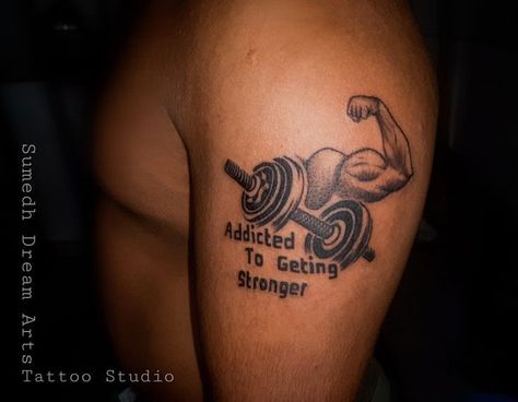 Tattoo for Boys Weightlifting Tattoo, Gym Tattoo Ideas, Dumbbell Tattoo, Tattoo For Boys, Dreamer Tattoo, New Tattoo Styles, Gym Tattoo, Gym Icon, Ganesh Tattoo