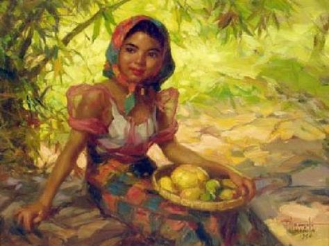 Fruit Gatherer by  Fernando Amorsolo Fernando Amorsolo, Filipino Art, Philippine Art, Philippines Culture, Most Famous Paintings, Art Apps, History Painting, Old Paintings, Local Art