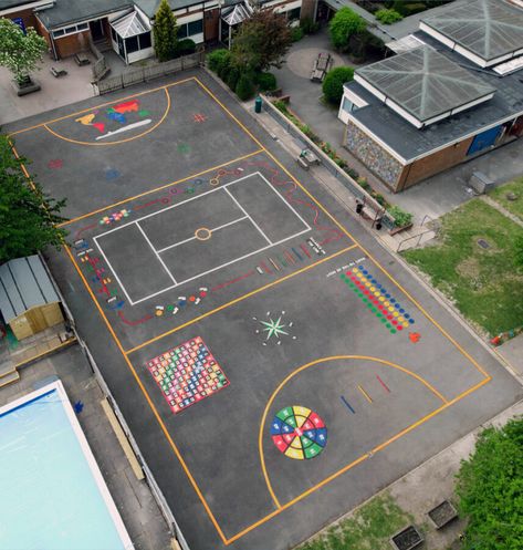 If you’re looking for a fun and colourful way to brighten up your school playground, then our range of playground markings are the perfect solution! We’ve got a huge range of designs to choose from, so you’re sure to find something to suit your school’s needs. School Yard Design, School Playground Ideas, Primary School Playground, School Playground Design, Primary Playground, Elementary School Playground, Playground Markings, Playground Painting, Pre Primary School