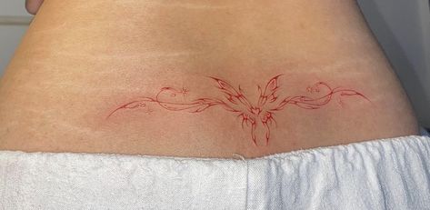 Simple Hand Tattoos, Lower Back Tattoo, Wicked Tattoos, Small Pretty Tattoos, Red Ink Tattoos, Tramp Stamp, Red Tattoos, Discreet Tattoos, Dainty Tattoos