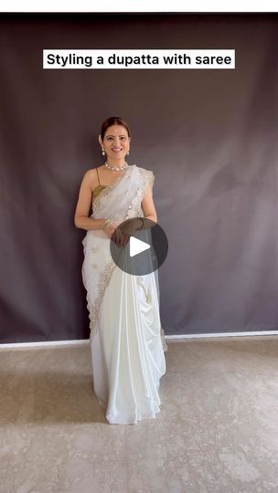 Net Saree Styling, Net Saree Draping Styles, Dupatta With Saree, White Net Saree, Saree Styling, Draping Styles, Saree Draping Styles, Saree Draping, Golden Thread