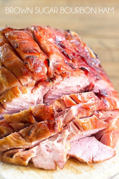 Brown Sugar Bourbon Ham is the best way to celebrate the holidays! This ham is full of flavor and the leftovers are as good as it is right out of the oven! #BreadBoozeBacon #holiday #ham #bourbon Bourbon Ham, Mustard Glazed Ham, Best Ham Recipe, Ham Roast, Ham Glaze Brown Sugar, Ham Recipes Baked, Bread Booze Bacon, Pineapple Glaze, Honey Glazed Ham