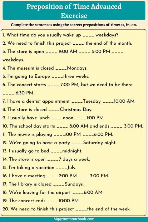 Prepositions of Time Advanced Worksheet Preposition Of Time, Dentist Appointment, Time Worksheets, Kindergarten Worksheets, Teaching English, Reading Comprehension, Grammar, Education, Reading