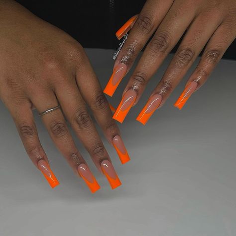 Square Acrylic Nails Long, Orange Acrylic Nails, Orange Nail, Tapered Square Nails, Drip Nails, Colored Acrylic Nails, French Acrylic Nails, Long Acrylic Nails Coffin, Long Square Acrylic Nails