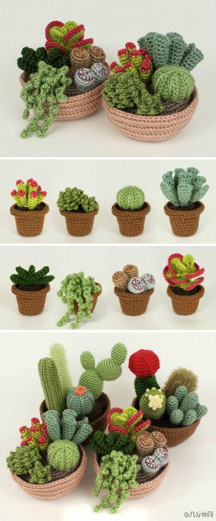 crochet art: crochet mini cactus | make handmade, crochet, craft Cactus En Crochet, Art Au Crochet, Crochet Succulent, Crochet Cactus, Mini Cactus, Pola Amigurumi, Crochet Plant, Crochet Diy, Crochet Art