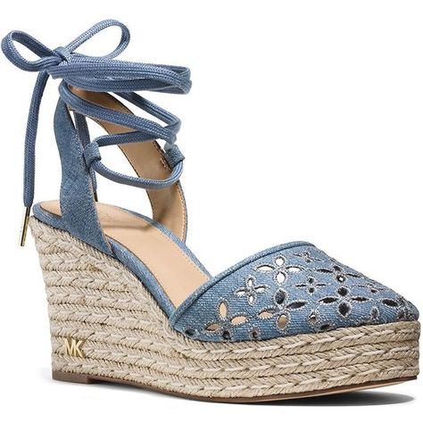 Michael Michael Kors Darci Espadrille Platform Wedge Sandals (4,200 PHP) ❤ liked on Polyvore featuring shoes, sandals, wedges, heels, washed denim blue, blue wedge sandals, blue sandals, wedge espadrilles, platform sandals and platform espadrilles Lace Up Espadrille Wedges, Blue Sandals Heels, Lace Up Wedge Sandals, Blue Wedge Sandals, Closed Toe Wedges, Fashion Shoes Sandals, Lace Up Espadrilles, Sandals Wedges, Mid Heel Sandals