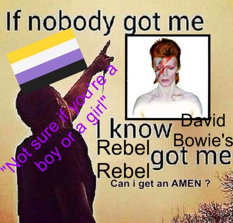 Am I Nonbinary, Gender Envy Nonbinary, Nonbinary Names, Nonbinary Aesthetic, Non Binary Aesthetic, Nonbinary People, David Bowie Art, Lgbt Memes, Emo Memes