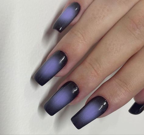 Black Aura Nails, Black And Blue Nails, Black And Purple Nails, Black Aura, Black Ombre Nails, Opal Nails, Aura Nails, Indigo Nails, Airbrush Nails