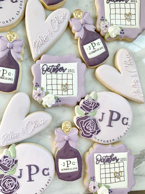 "PLEASE READ! This listing is for detailed custom Bridal Shower decorated sugar cookies. If you have an invitation, pictures or decor for inspiration of what you would like included, please message me! These are vanilla flavored cookies made from scratch and decorated to order. Each order will come assorted cookies heat sealed into clear bags. Cookies are approximately 4\" each in size and will stay fresh in unopened bag for up to 2 weeks. IMPORTANT ALLERGEN STATEMENT - Please be advised that an Purple Wedding Cookies, Custom Wedding Cookies, Bridal Shower Sugar Cookies, Dessert Table Party, Flavored Cookies, Floral Cookies, Assorted Cookies, Wedding Shower Cookies, Pie Making