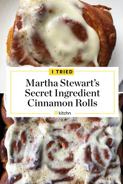 We recently learned that Martha Stewart adds mashed potatoes to her cinnamon rolls. And it actually works really well. Aside from that ingredient, the recipe isn't much different from the average homemade cinnamon roll recipe. Martha Stewart Dessert Recipes, Martha Stewart Cinnamon Rolls, Best Martha Stewart Recipes, Mash Potato Cinnamon Rolls, Martha Stewart Desserts, Martha Stewart Bread Recipes, Fried Cinnamon Rolls, Potato Cinnamon Rolls Recipe, Homemade Cinnamon Roll Recipe