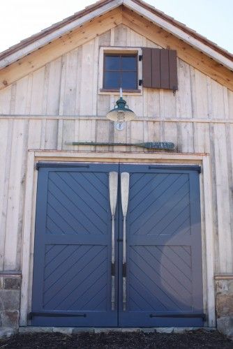 Boat House doors Boat Shed, Door Knobs And Knockers, Lakefront Living, Shed Doors, Boat House, Beach Shack, Lake Cabins, House Doors, Door Color