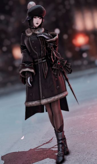 by Anya Maeve from «Malboro». Check it out on Eorzea Collection! Ishgard Ffxiv, Ff14 Glamour, White Beret, Glam Ideas, Clothes Reference, Eorzea Collection, Female Clothes, Demon Girl, Fantasy Costumes