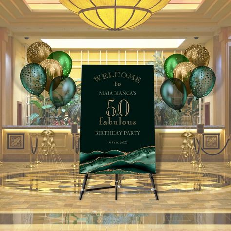 Gold Signage, 50 Fabulous Birthday, Green Sign, Elegant Cake Design, 60s Party, Emerald Green And Gold, 50 & Fabulous, 50 And Fabulous, Cowboy Party