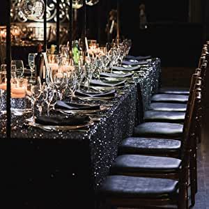 Casino Event, Dark Wedding Theme, Gold Chiavari Chairs, Bday Dinner, Dark Pop, Black Tablecloth, Halloween Themed Wedding, 30th Party, Sequin Tablecloth