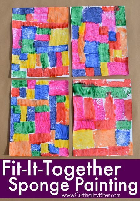 Fit-It-Together Sponge Painting. Great process art activity to explore square and rectangle shapes! Preschoolers, kindergartners, and elementary kids will work on spatial skills while making beautiful art! Developmental Activities, Art Kindergarten, Adaptive Art, Spatial Reasoning, Montessori Art, Shapes Preschool, Sponge Painting, Painting Activities, Shapes Activities