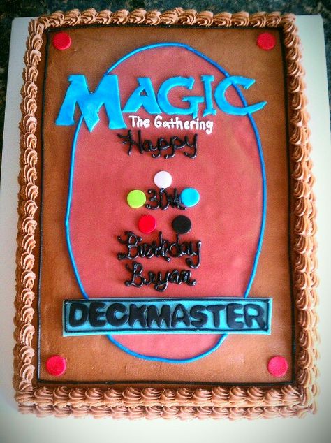 Magic the Gathering Cake! Magic The Gathering Cake, Magic The Gathering Party, Vegan Cookout, Nerd Party, Magic Party, Magic Cake, Dragon Party, Birthday Planning, 12th Birthday