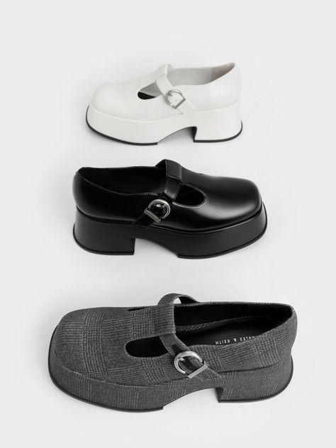 Grey Platform T-Bar Mary Janes - CHARLES & KEITH US Mary Janes Outfit Ideas, Platform Mary Janes Outfit, Mary Janes Outfit, Bape Shoes, Black Mary Janes, Mary Jane Platform Shoes, White Platform, Platform Mary Janes, Faux Leather Heels