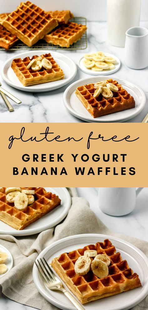 belgian waffles with banana slices Banana Waffles Healthy, Banana Waffle Recipe, Greek Yogurt Waffles, Greek Yogurt Eggs, Yogurt Banana, Easy Waffle Recipe, Waffle Iron Recipes, Healthy Waffles, Banana Waffles