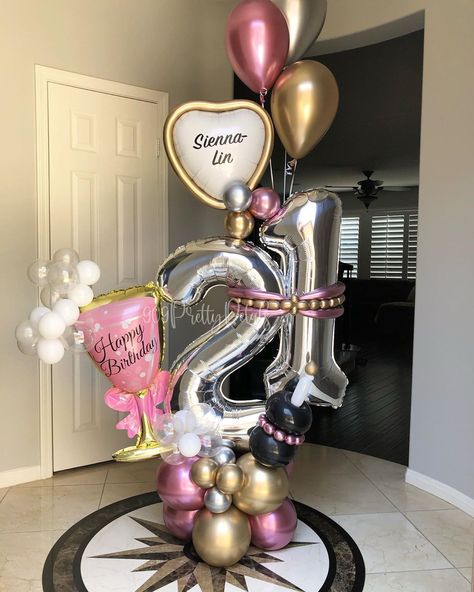 𝟗𝟎𝟗 𝐏𝐫𝐞𝐭𝐭𝐲 𝐏𝐞𝐭𝐚𝐥𝐬 on Instagram: “Today’s delivery 🚚  Cheers 🥂 to 21 balloon 🎈 Bouquet  Surprise your loved one with a balloon bouquet we can create them in any color or…” 21st Birthday Balloons, 21 Balloons, Balloon Bouquet Delivery, Diy Bouquet Wrap, Birthday Room Decorations, Balloon Garland Diy, Bouquet Delivery, 21st Birthday Decorations, Diy Balloon Decorations