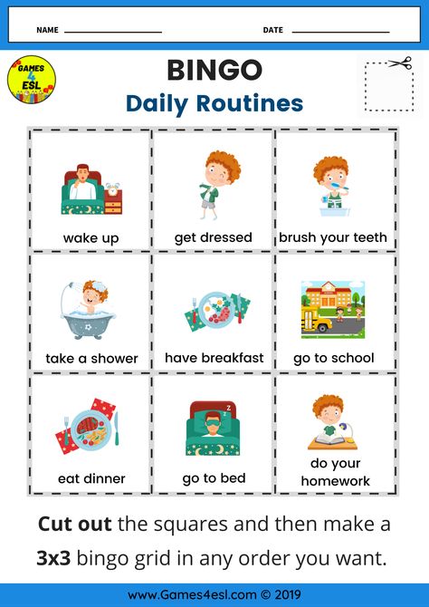 Daily Routine Words In English, Esl Daily Routines, Daily Routine Worksheet For Kids, English For Beginners For Kids, Daily Activities Worksheet, Classroom Language Worksheet, Daily Routine In English, Kindergarten Graduation Songs, Daily Routine Worksheet